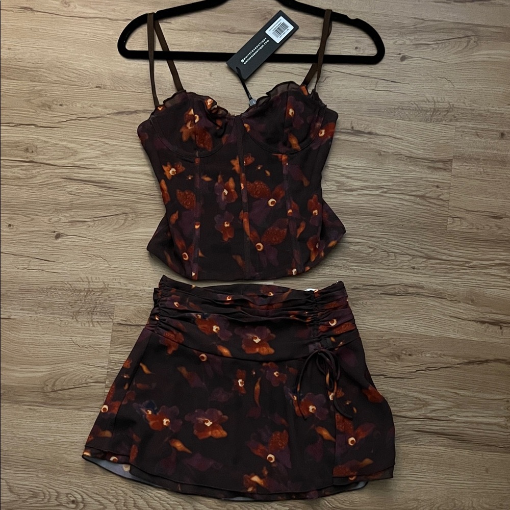 White Fox Boutique Dark Floral Skirt Set